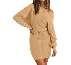 MEROKEETY Women's Off Shoulder Batwing Sleeve Sweater Dress Ribbed Knit Bodycon Mini Dresses with... | Amazon (US)