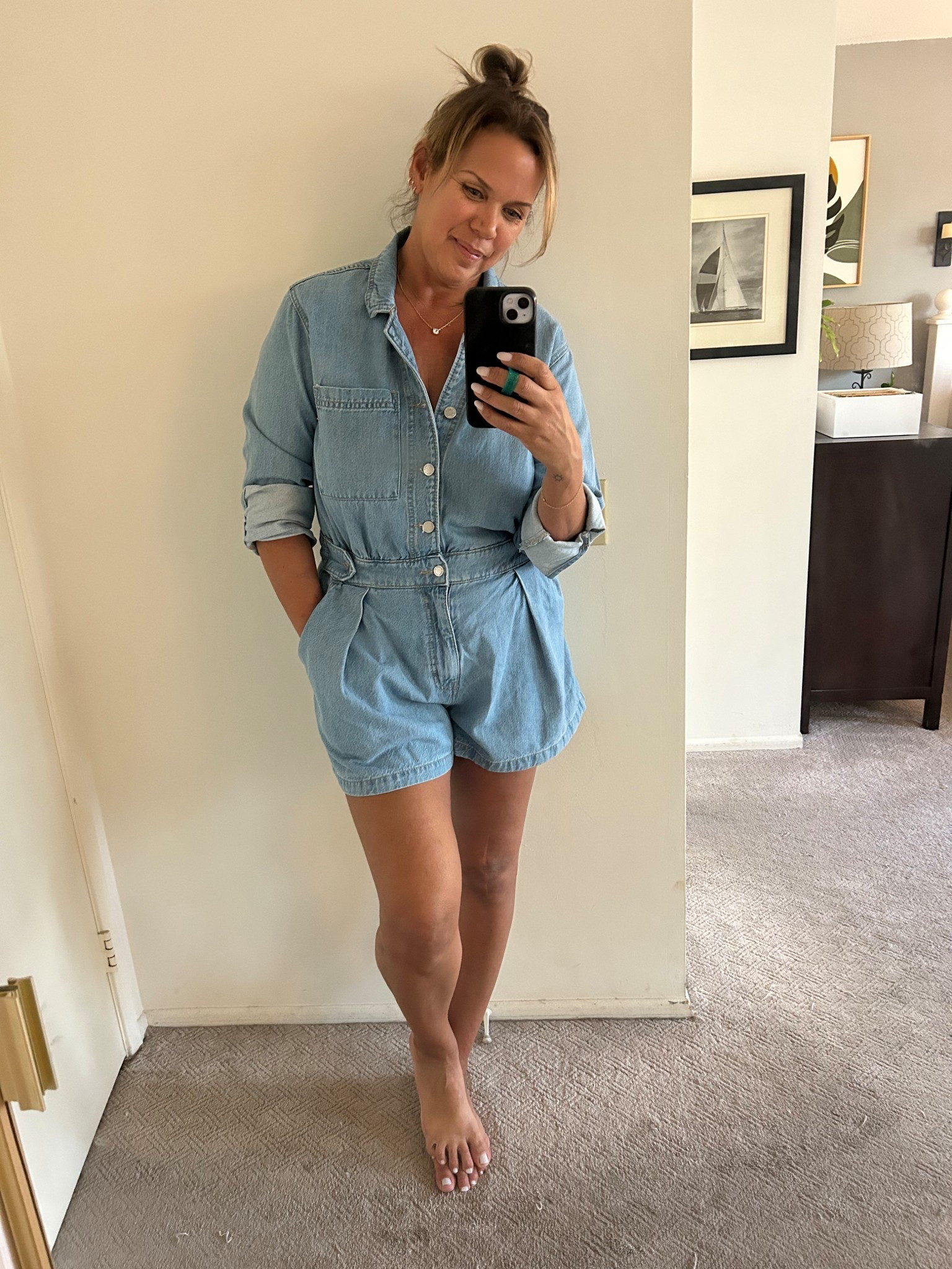 This denim romper is so good! And under $30 right now. Runs TTS. I'm wearing an XL. 

#LTKOver40 #LTKSaleAlert #LTKFindsUnder50