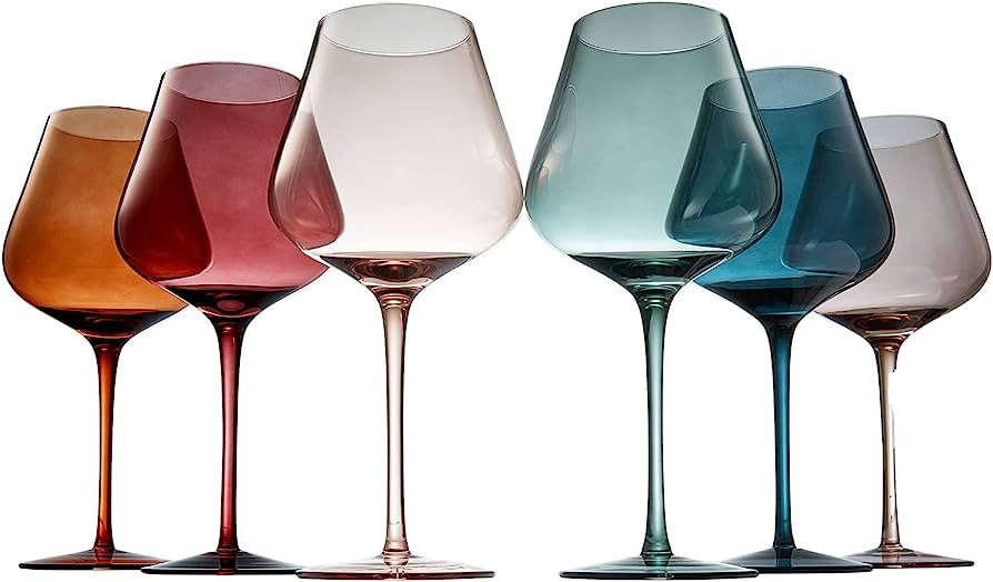 Colored Crystal Wine Glass Set of 6, Gift For Hosting, Her, Wife, Mom Friend - Large 20 oz Glasse... | Amazon (US)