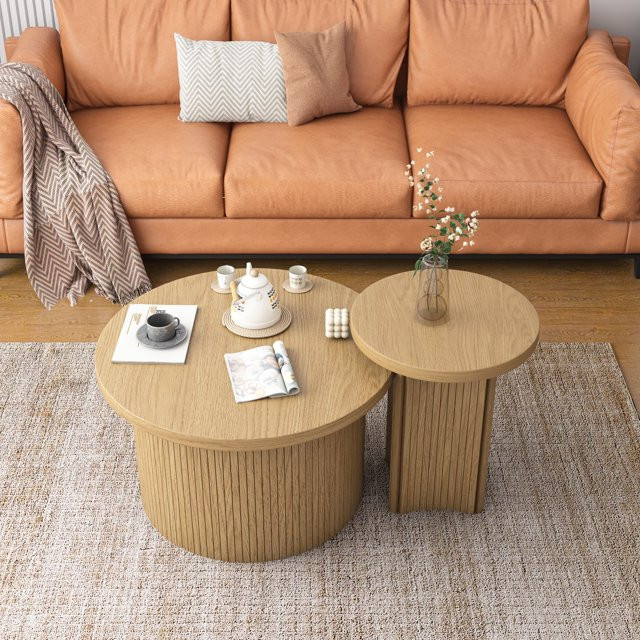 Nesting Coffee Table Set of 2, Wooden Round Coffee Table, Modern Circle Side Table, Accent End Si... | Walmart (US)