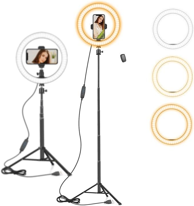 10" Ring Light with 59" Extendable Tripod Stand & Phone Holder for YouTube Video, Dimmable Led Ri... | Amazon (US)
