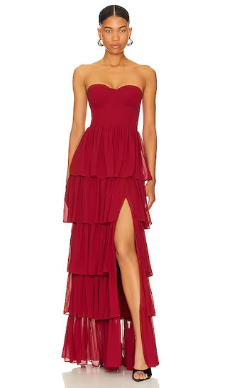 Hattie Gown | Deep Red Dress | Dark Red Dress | Red Strapless Dress Red Gown Tiered Red Ruffle Dress | Revolve Clothing (Global)