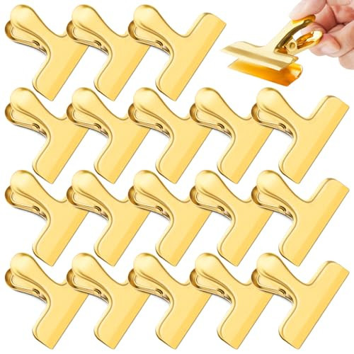ANZNKU Chip Clips 24 Packs, Gold Metal Bag Clips for Food Storage, Heavy Duty Food Clip for Bread Snack Coffee, Stainless Steel Chip Bag Clip for Kitchen Home Refrigerator & Office | Amazon (US)