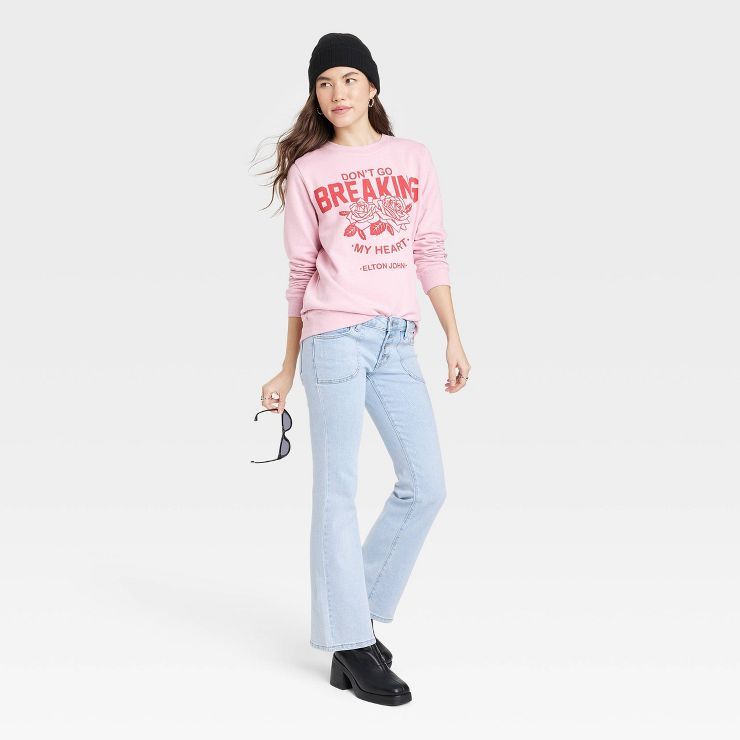 Women's Elton John Breakin' My Heart Graphic Sweatshirt - Light Pink | Target