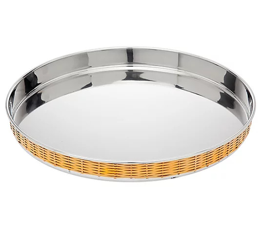 Godinger Woven Round Metal and Rattan Tray - QVC.com | QVC