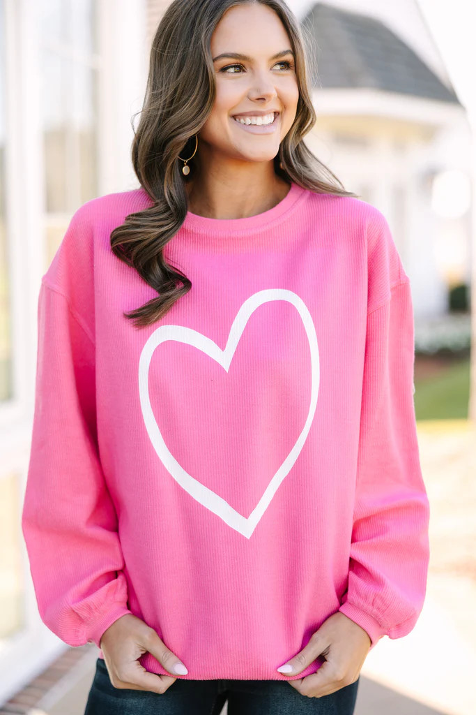 All The Love To Give Fuchsia Pink Graphic Corded Sweatshirt | The Mint Julep Boutique