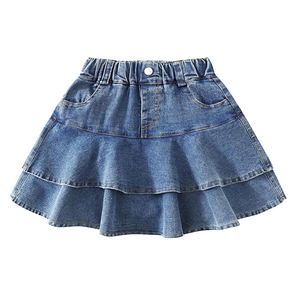 Little Girl's Denim Ruffle Skirts Mini Flared Pleated Toddler Jean Skorts with Shorts Underneath ... | Amazon (US)