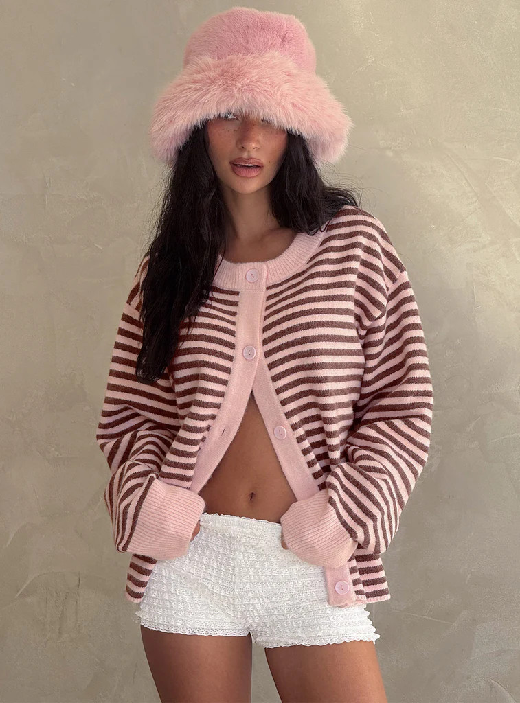 Darnelle Button Up Knit Cardigan Pink Stripe | Princess Polly US
