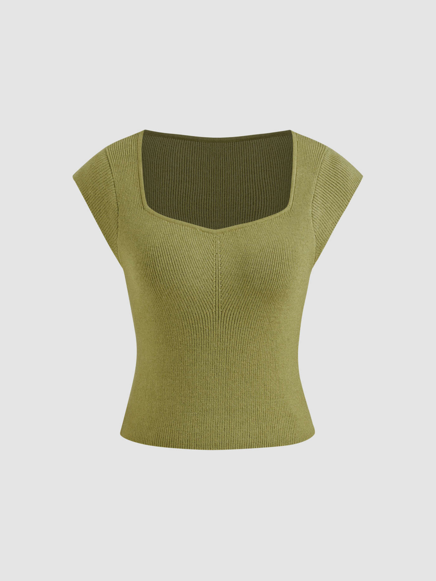 Square Neck Solid Knitted Short Sleeve Crop Top | Cider