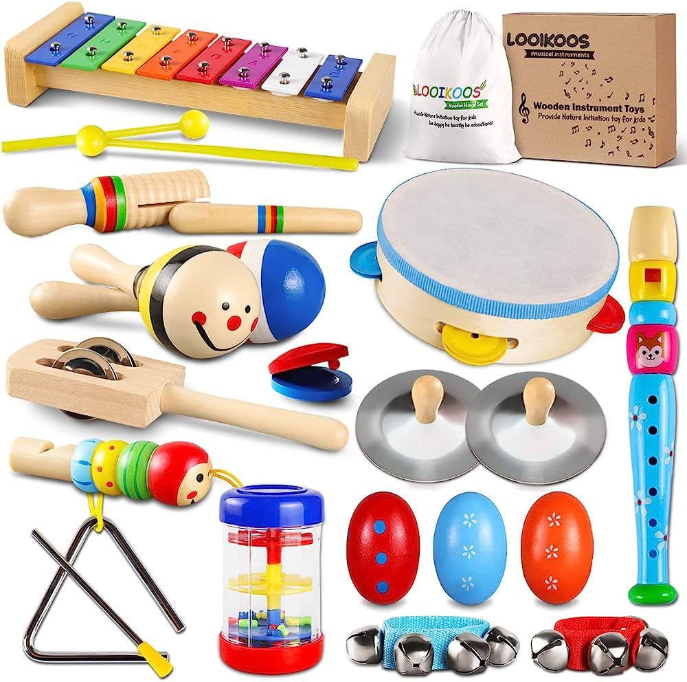 LOOIKOOS Toddler Musical Instruments Set Wooden Percussion Instruments Toy for Kids Baby Preschoo... | Amazon (US)
