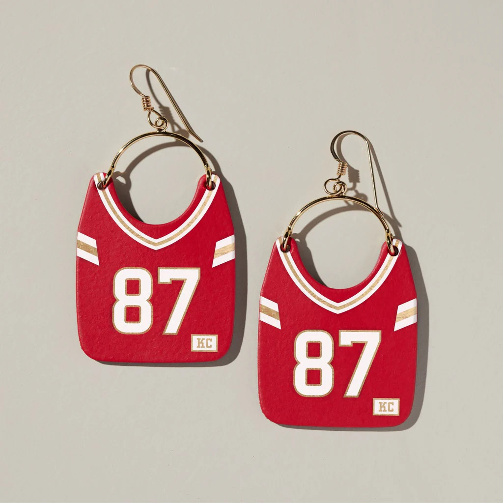 Kansas City Football Jersey Earrings #87 | Nickel and Suede