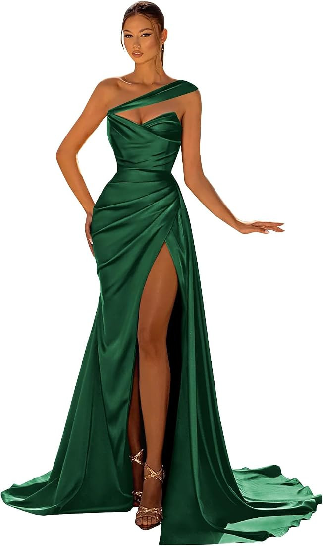 GUKARLEED Women's One Shoulder Prom Dresses Long Satin Ball Gown High Slit Mermaid Corset Wedding... | Amazon (US)