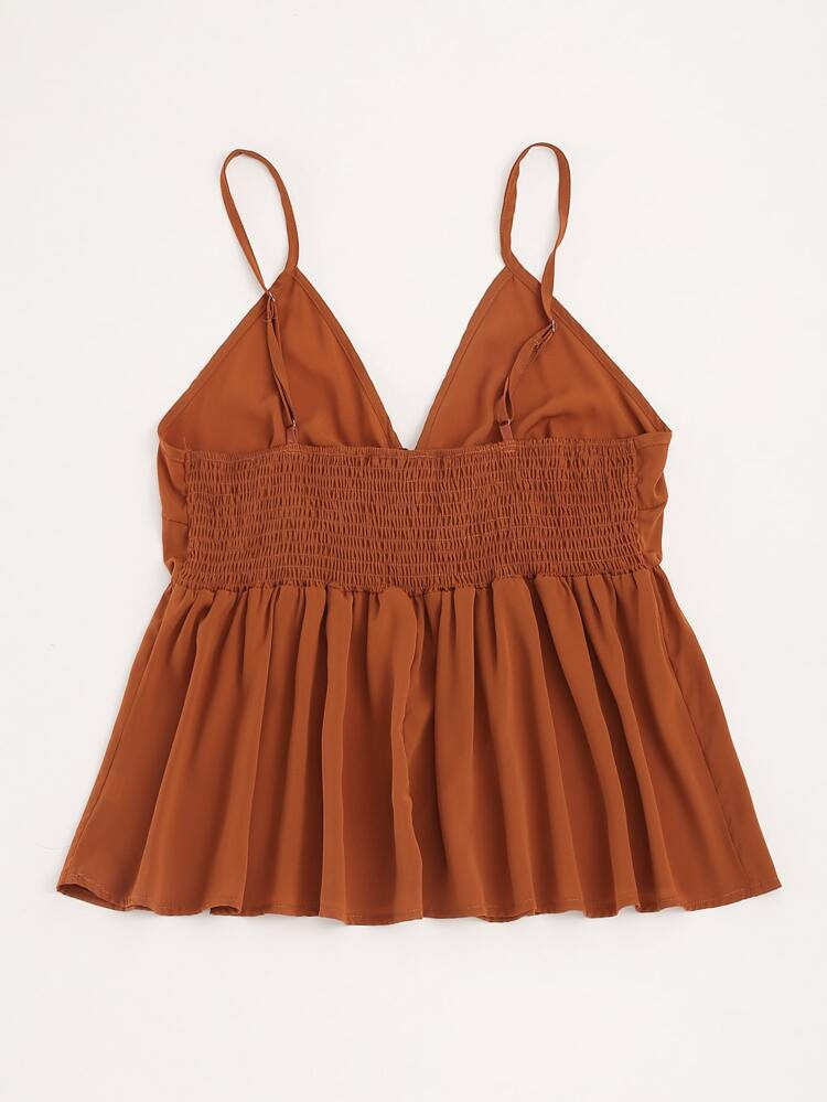 Plus Solid Shirred Knot Peplum Cami Top | SHEIN