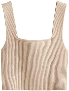 Verdusa Women's Square Neck Sleeveless Solid Ribbed Knit Crop Top Tank | Amazon (US)