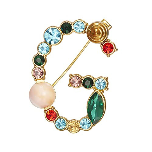 RINHOO Crystal Pearl Initial Brooch Gold Plated Enamel Colorful Letter Alphabet Breastpin Pin Jewelry for GIFTS (Gold G) | Amazon (US)