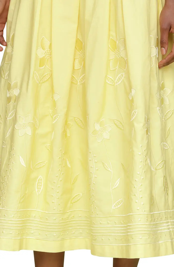 Floral Embroidered Pleated Cotton Midi Skirt | Nordstrom