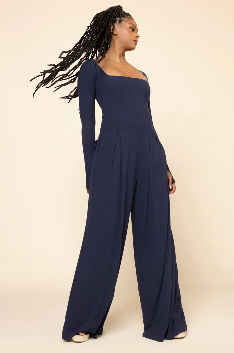 Go With The Flow Long Sleeve Jumpsuit - Cosmic Navy | POPFLEX