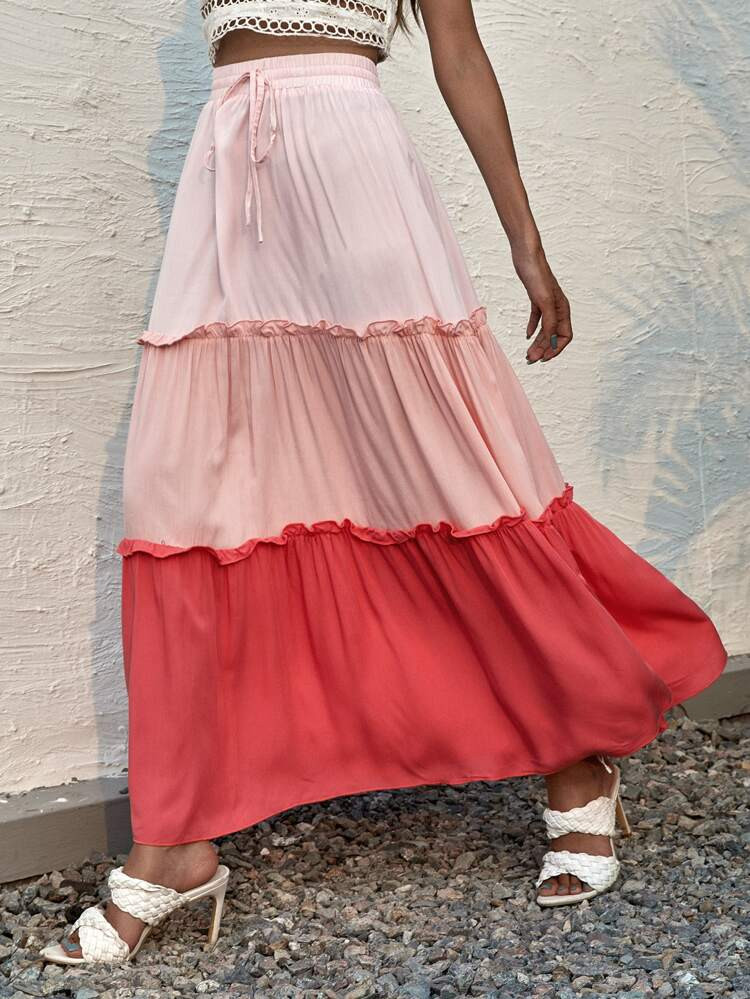 Cut And Sew Frill Trim Knot Skirt | SHEIN