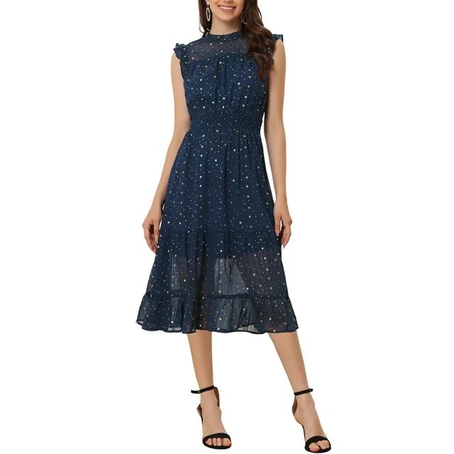 Allegra K Casual Chiffon Dress for Women's Sleeveless Smocked Waist Gilding Metallic Stars Party ... | Walmart (US)