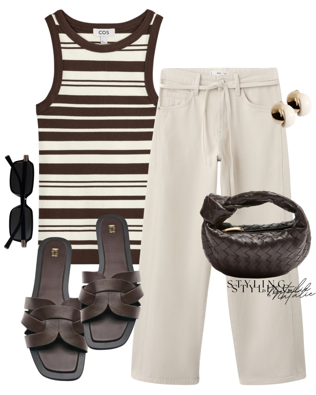 Spring outfit, casual, effortless chic, stripes, vest top, beige jeans and brown slides. City girl summer look #stripes #springlook #neutraloutfit

#LTKspring #LTKsummer #LTKuk