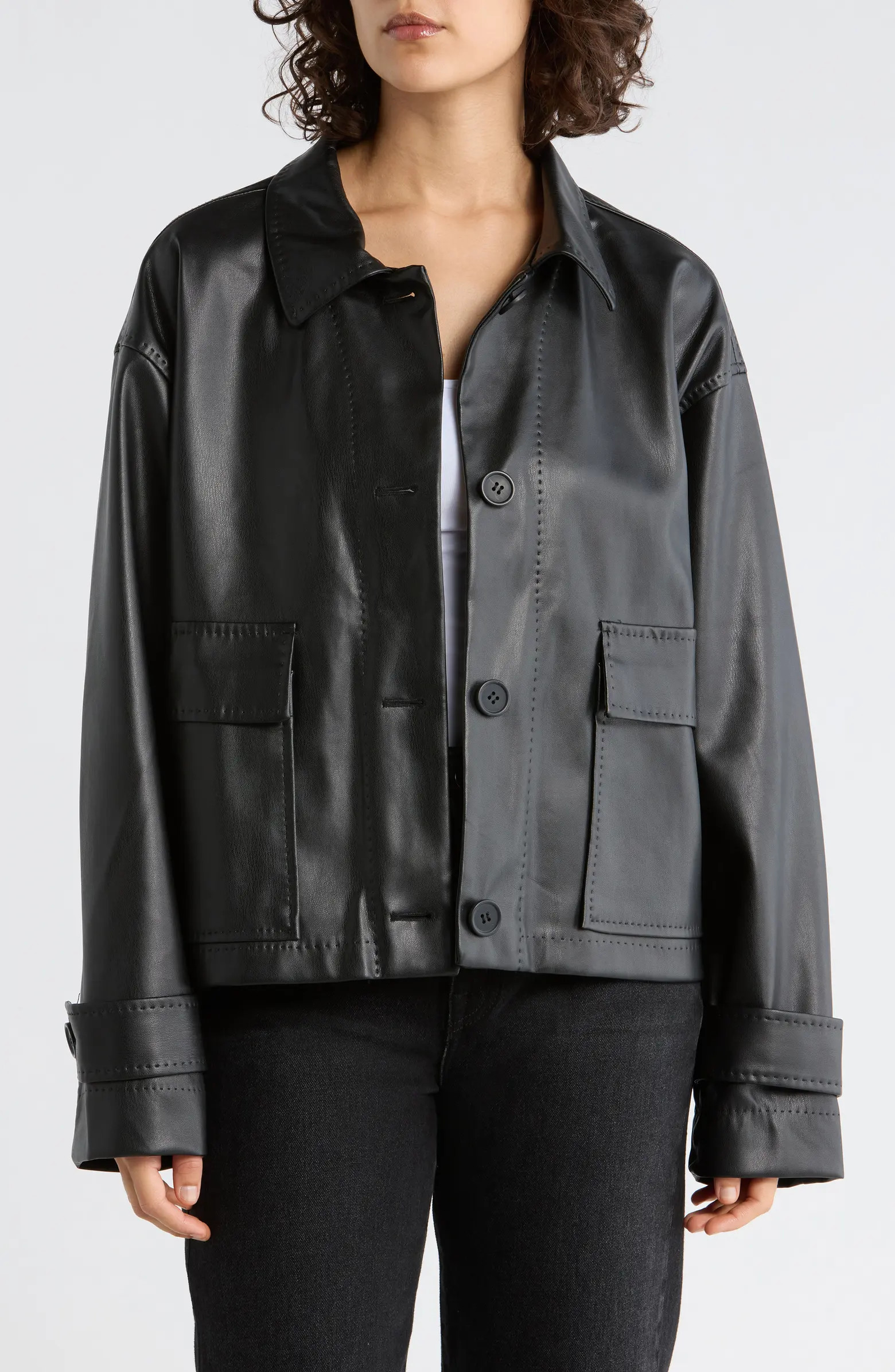 MAX STUDIO Faux Leather Shirt Jacket | Nordstromrack | Nordstrom Rack