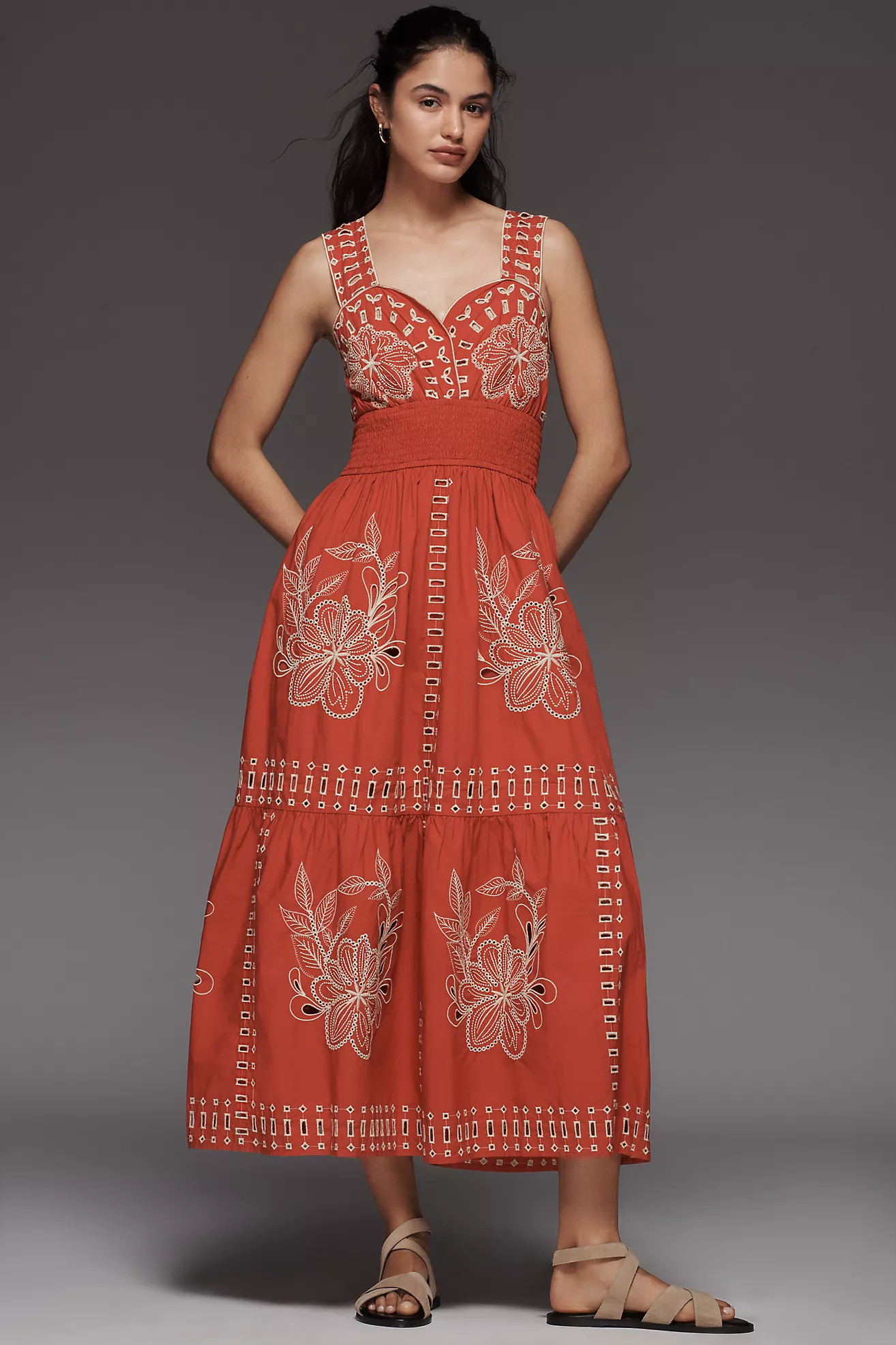 Rails Fawn Sweetheart Embroidered Eyelet Midi Dress | Anthropologie (US)
