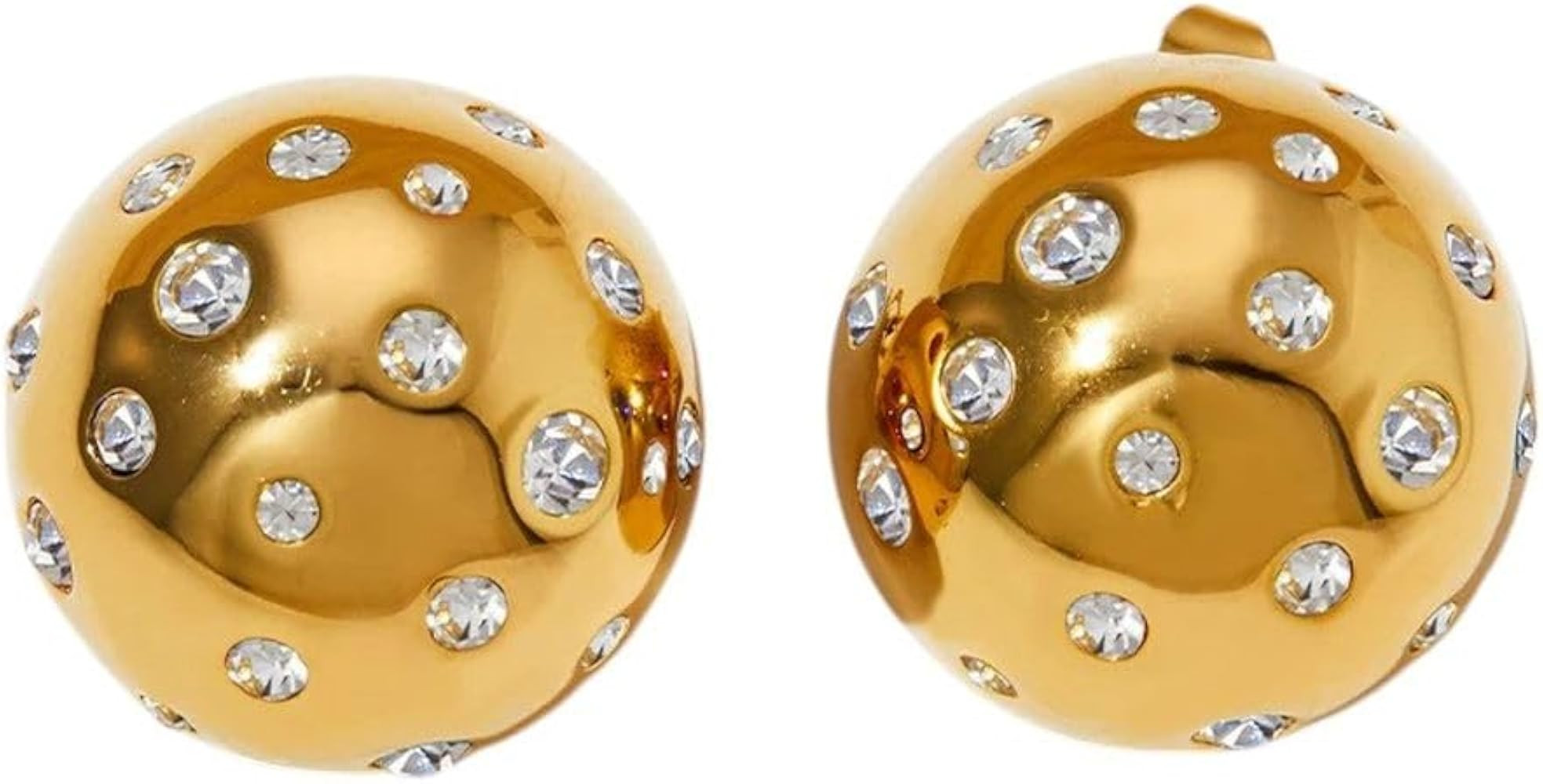 New 2026 Stainless Round Shape Stud Earrings For Women Rhinestone Gold Plated Polished Hoops Ear ... | Amazon (US)