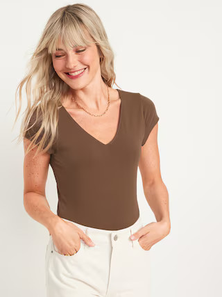 Fitted Short-Sleeve V-Neck Bodysuit for Women | Old Navy (US)