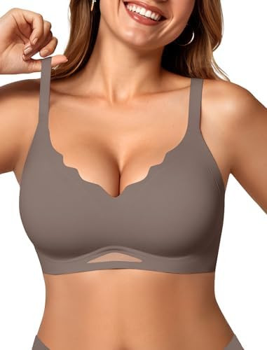 OEAK Womens Wireless Bras Scalloped Push Up Bralettes No Underwire Supportive Tshirt Bra Seamless... | Amazon (US)