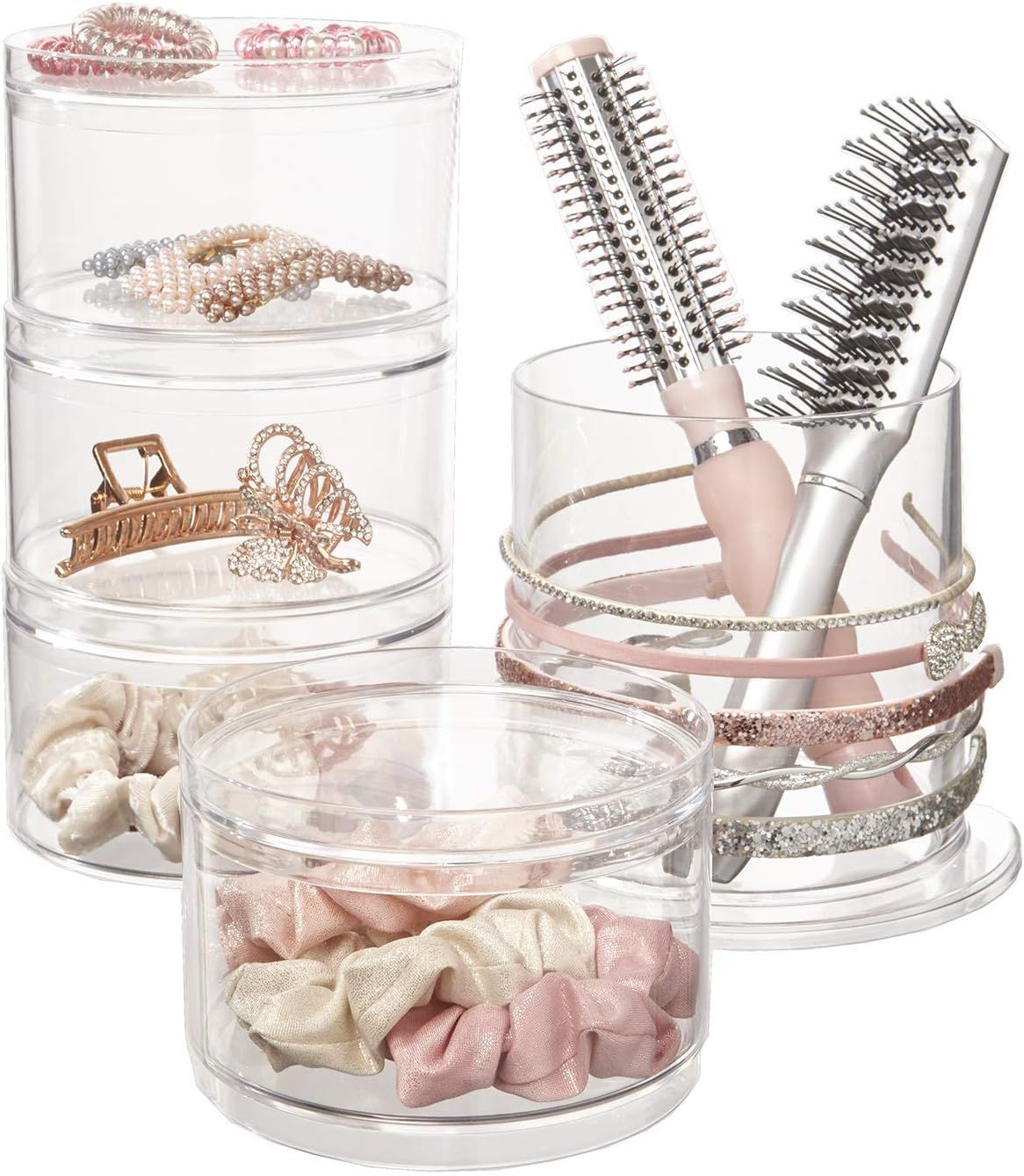 STORi Stackable Clear Plastic Hair Accessory Organizer Set with Hairbrush Holder and 4 Hair Acces... | Amazon (US)