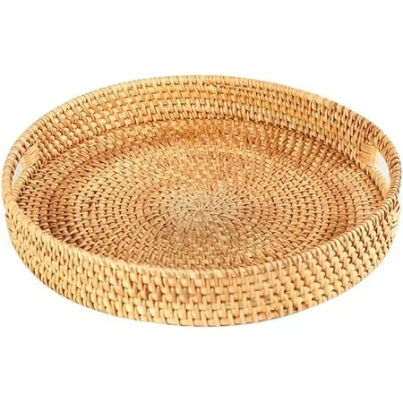 Rattan Round Serving Tray Hand-Woven Wicker Circular Tray Tabletop Storage Space Used to Decorate St | Walmart (US)