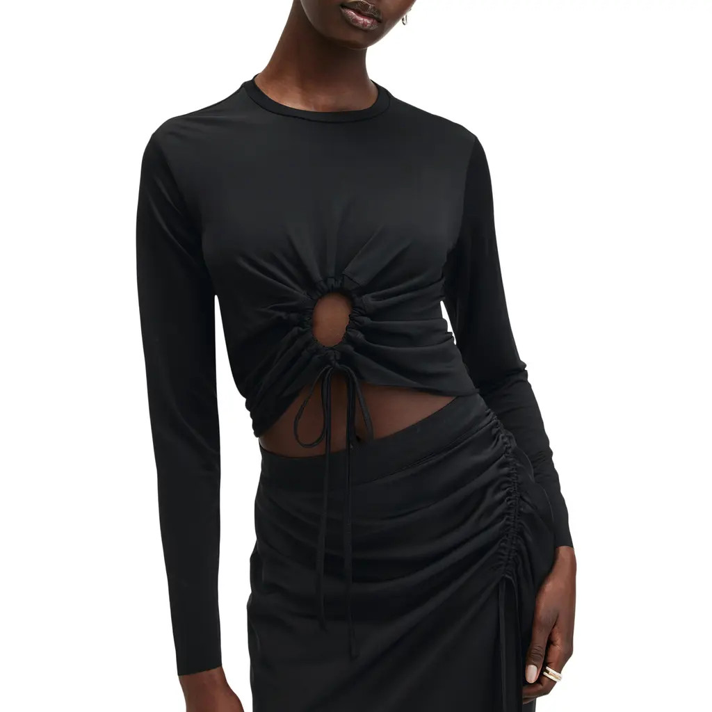 AllSaints Xylia Tie Front Crop Top in Black at Nordstrom Rack, Size 10 Us / 14 Uk | Nordstrom Rack