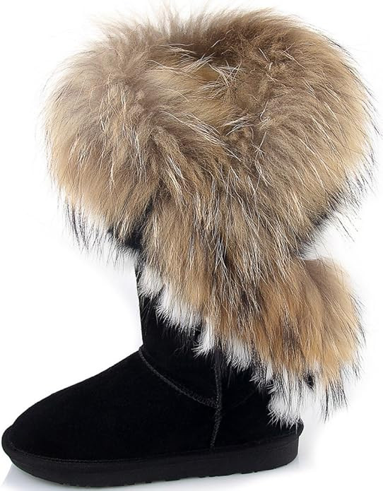 Aphnus Womens Mid Calf Boots Cow Leather Fur Snow Boots | Amazon (US)