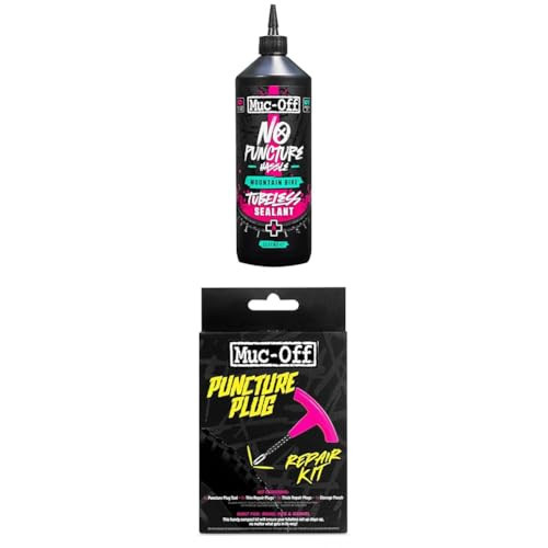Muc Off No Puncture Hassle Tubeless Sealant (1 Liter) and Muc Off Puncture Plug Repair Kit for MTB/Road/Gravel Bikes | Amazon (US)