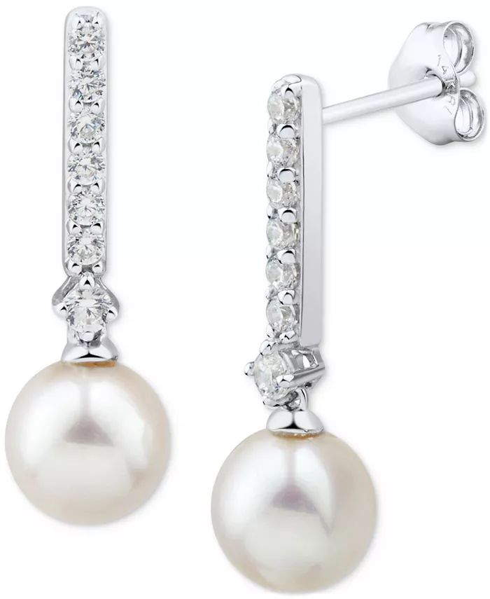 Cultured Freshwater Pearl (6mm) & Diamond (1/5 ct. t.w.) Drop Earrings in 14k Yellow Gold (Also i... | Macy's