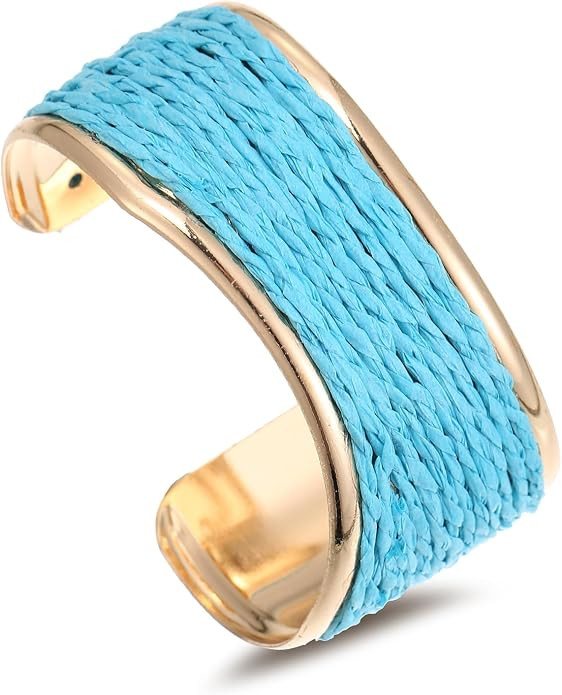 Raffia Irregular Wave Cuff Bracelet for Women, Chunky Bangle Wide Open Cuff Bangle Statement Brac... | Amazon (US)