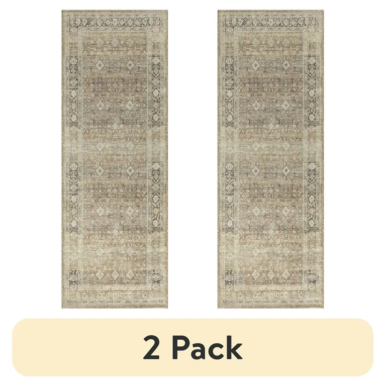 (2 pack) Better Homes & Gardens Brown Diamond Persian Indoor 30" x 84" Runner Rug - Brown/Blue | Walmart (US)