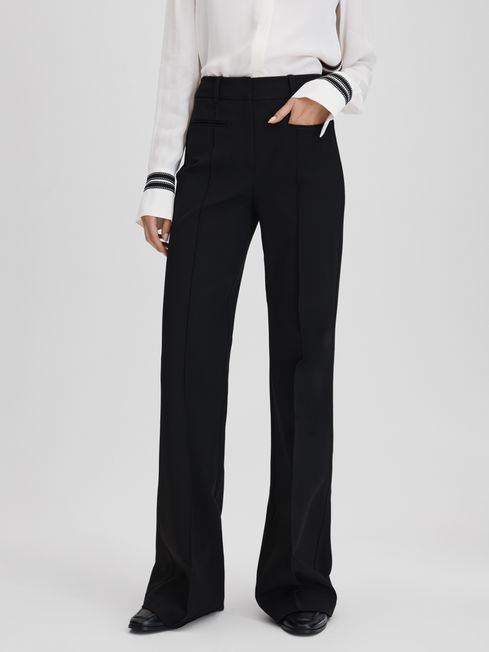 Reiss Black Claude High Rise Flared Trousers | Reiss UK