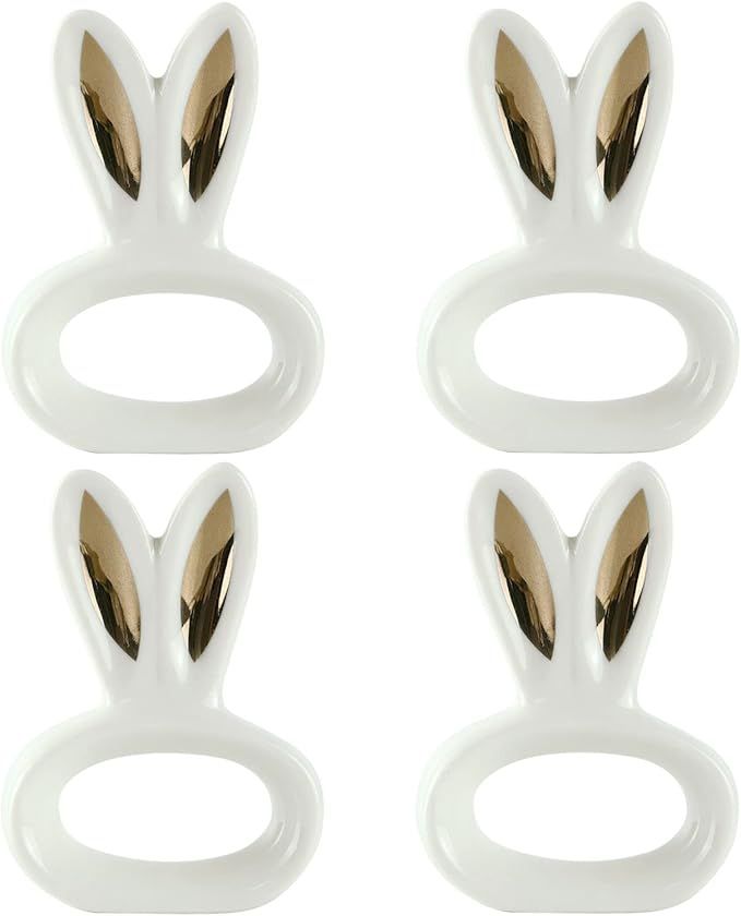 Easter Bunny Ears Napkin Rings Set of 4- Gold Rabbit Ears Napkin Ring Holder Porcelain Bunny Rabb... | Amazon (CA)