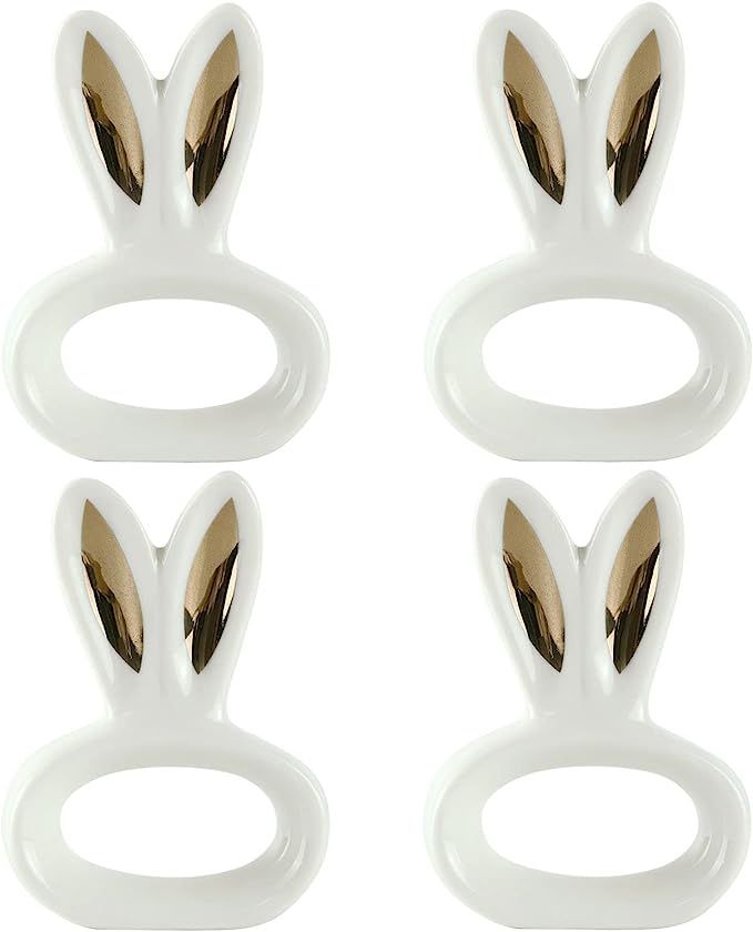 Easter Bunny Ears Napkin Rings Set of 4- Gold Rabbit Ears Napkin Ring Holder Porcelain Bunny Rabb... | Amazon (CA)