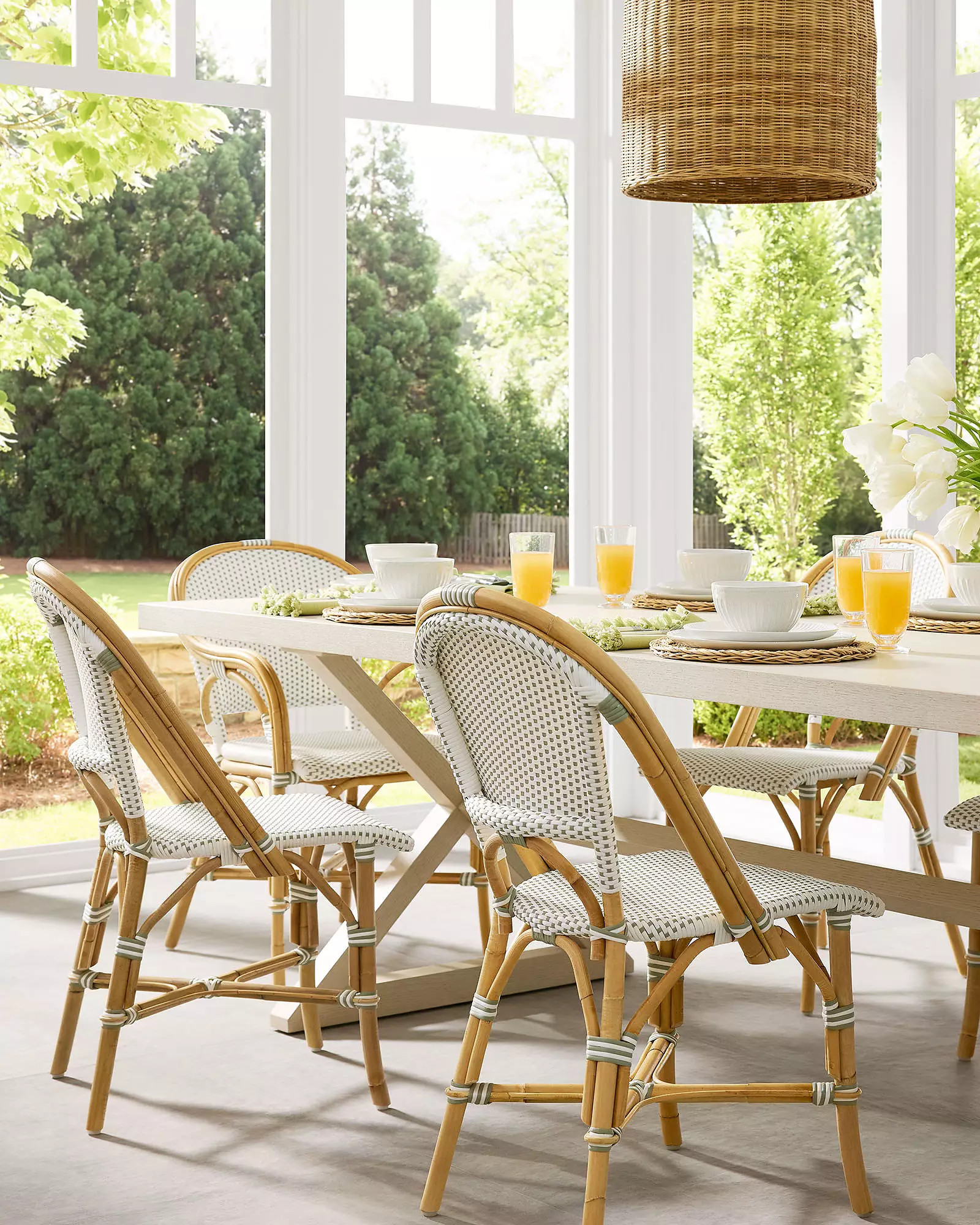 Riviera Rattan Dining Chair - Sage | Serena and Lily