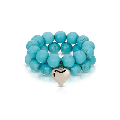 Ettika Luck & Love Stone Puffy Heart Stretch Bracelet in Rose Quartz at Nordstrom | Nordstrom