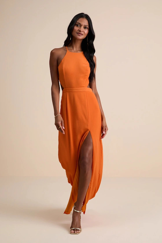 Nettie Orange Halter Backless Maxi Dress | Lulus