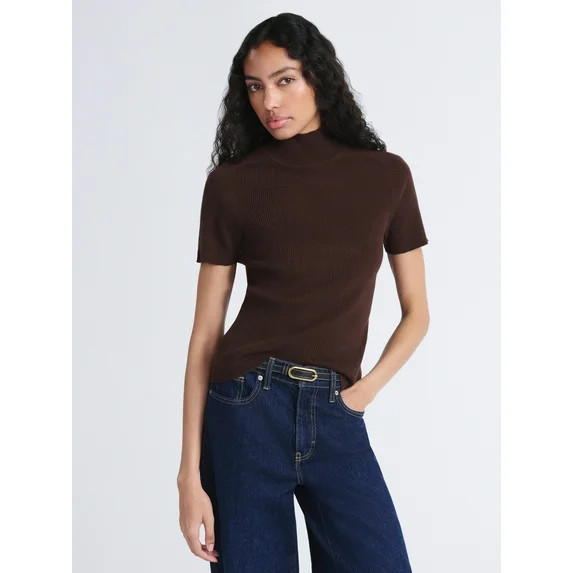 Free Assembly Women's Cozy Yarn Mock Neck Sweater with Short Sleeves, Lightweight, Sizes XS-XXL | Walmart (US)