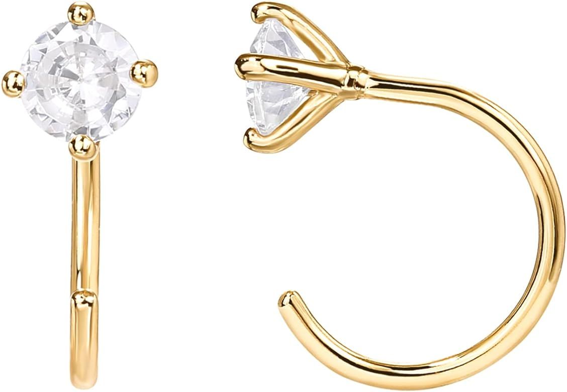 Amazon.com: PAVOI 14K Gold Plated Half Hoop Huggie Earrings with Cubic Zirconia | Dainty Tiny Hoo... | Amazon (US)