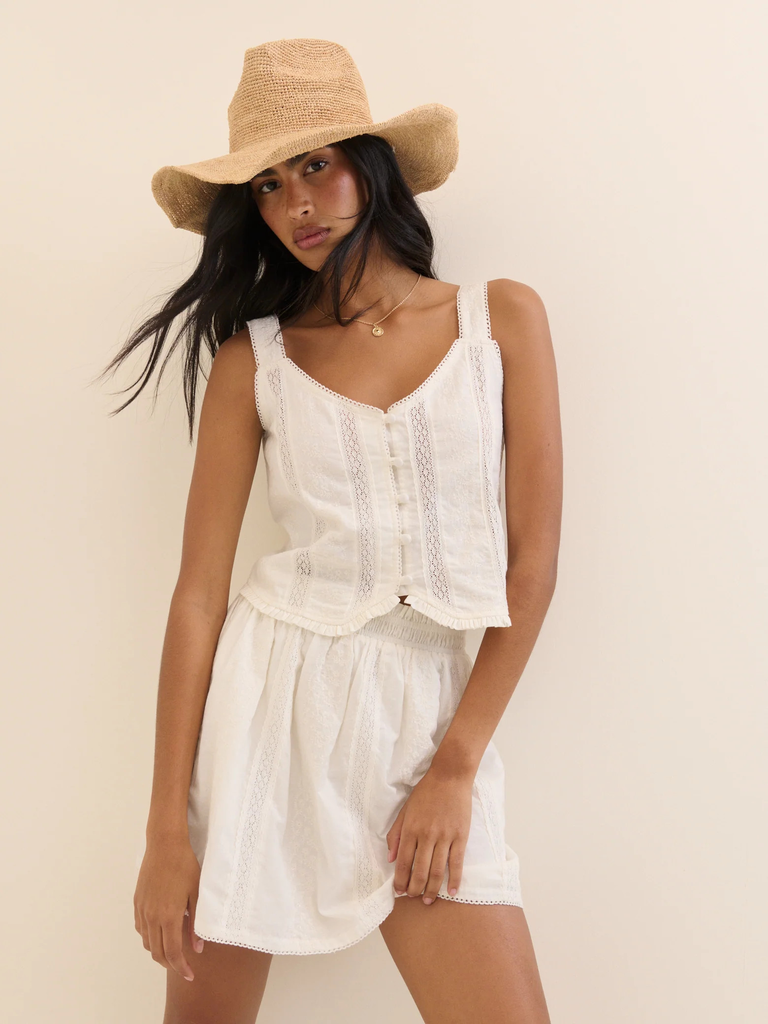 White Broderie Anglaise Lace Trim Top | Nobody's Child