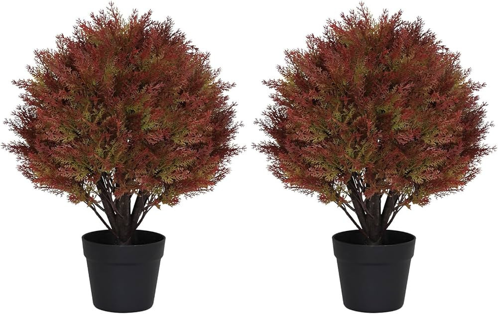 24" Faux Cedar Trees for Outdoor Planters, Artificial Topiary Ball Plants UV Resistant, Fake Bush... | Amazon (US)