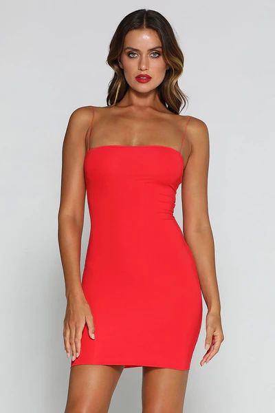 Mia Thin Strap Bodycon Mini Dress - Red | MESHKI US