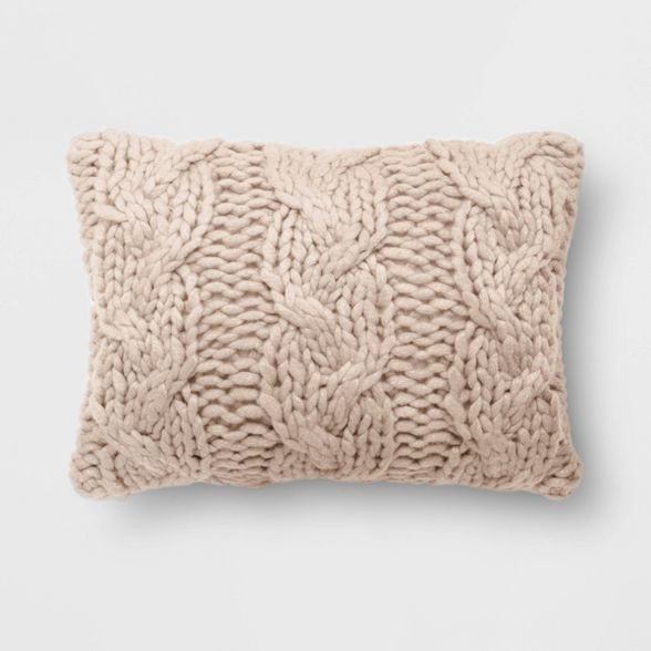 14"x20" Holiday Chunky Cable Knit Lumbar Throw Pillow - Threshold™ | Target