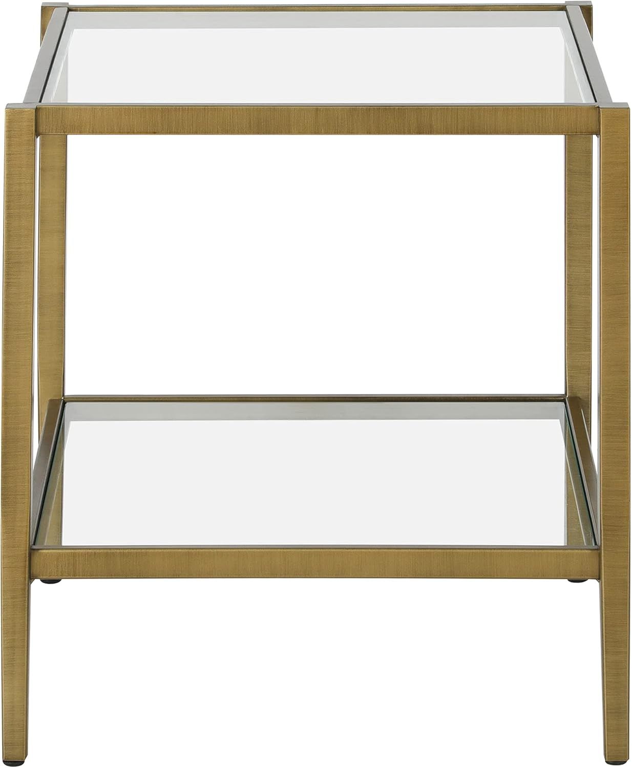 Henn&Hart 20" Wide Square Side Table with Glass Shelf in Antique Brass, Table for Living Room, Be... | Amazon (US)